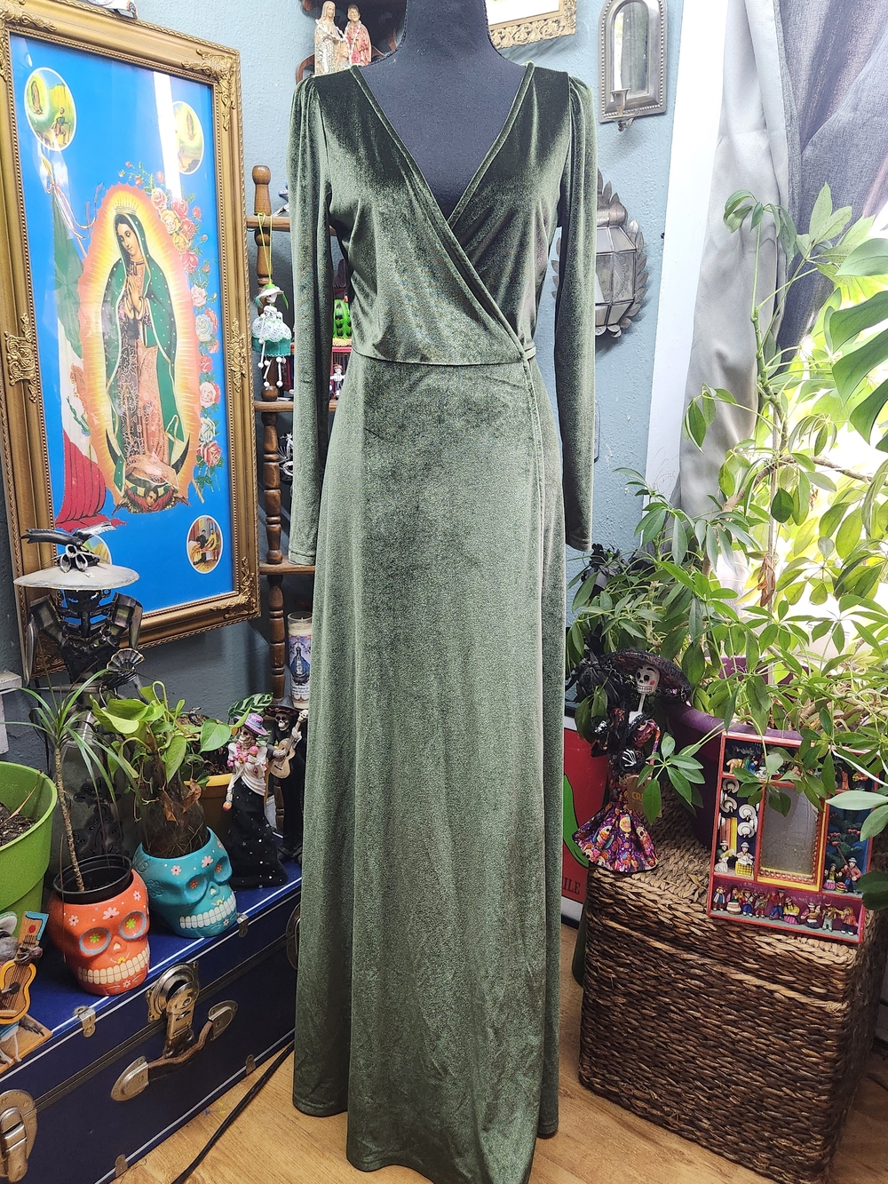 Baltic Born Forest Green Velvet  Wrap Maxi Dress